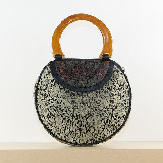 Golden Floral Round Silk Purse