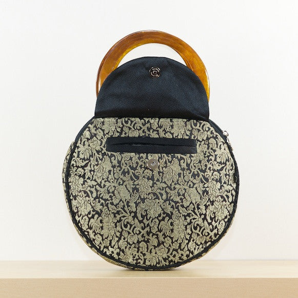 Golden Floral Round Silk Purse